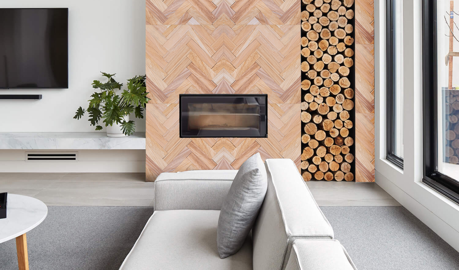 living cu piatra decorativa